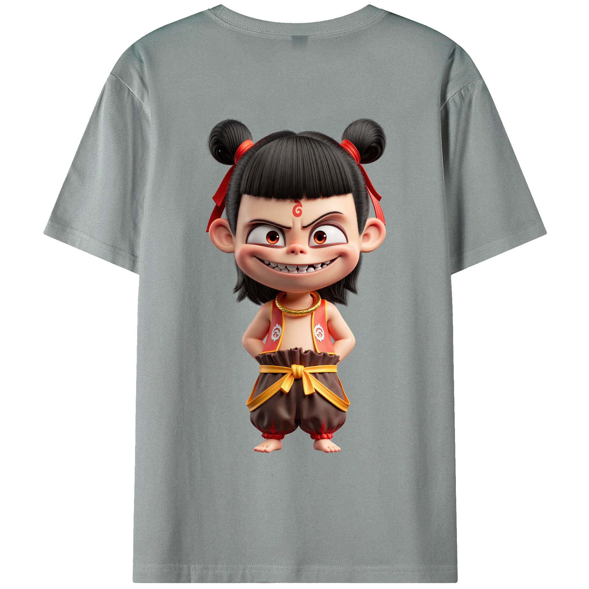 （画像用） Ne Zha 2 ナタ 魔童の大暴れ 綿100％ メンズ半袖Tシャツ（バックプリント） 通気性